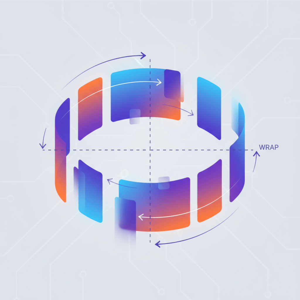 Abstract responsive grid illustration showing Auto Layout Wrap adapting to screen sizes