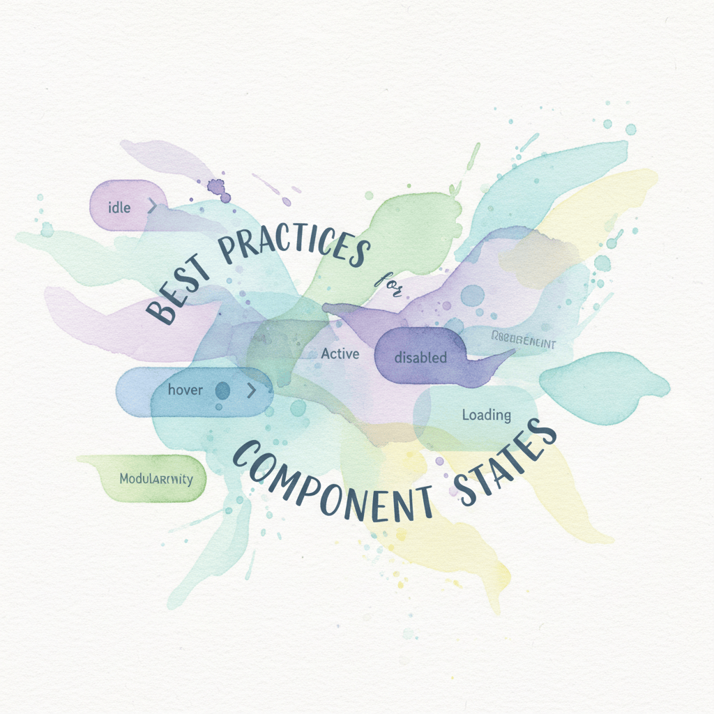 Watercolor illustration with text Best Practices for Component States and labels for hover idle active disabled loading