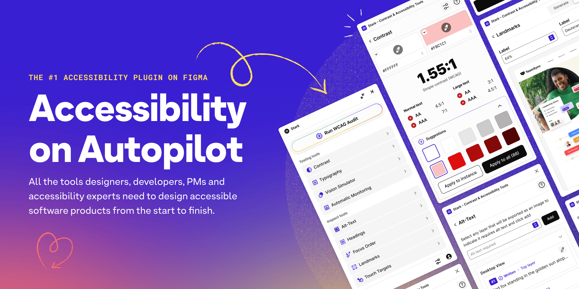 Stark accessibility plugin showing contrast checks and audits